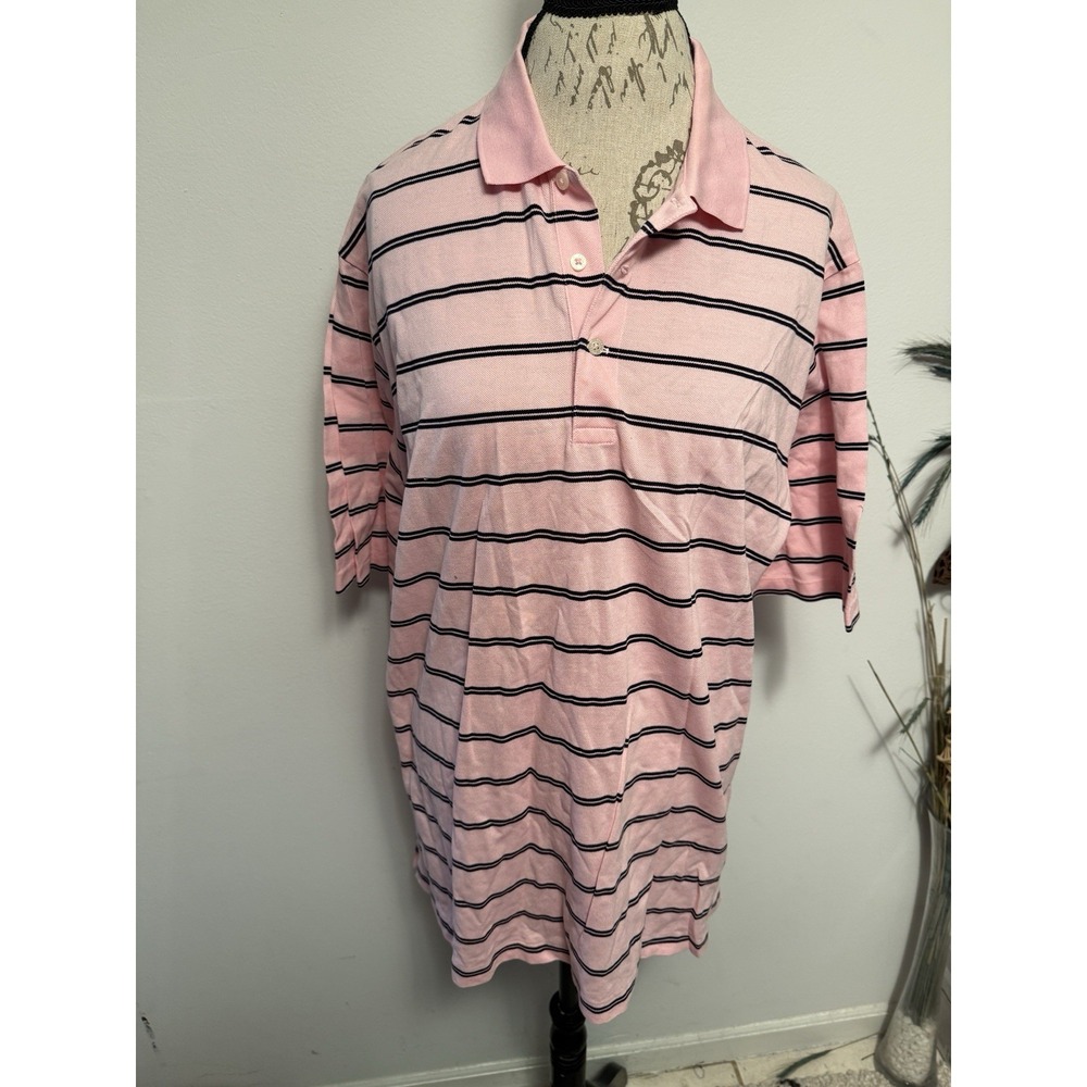 Polo Ralph Lauren Golf Shirt XL‎ Pink Blue Striped Short Sleeve Preppy Pony Golf